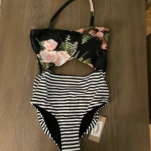 BNWT Adorable floral and striped swimsuit